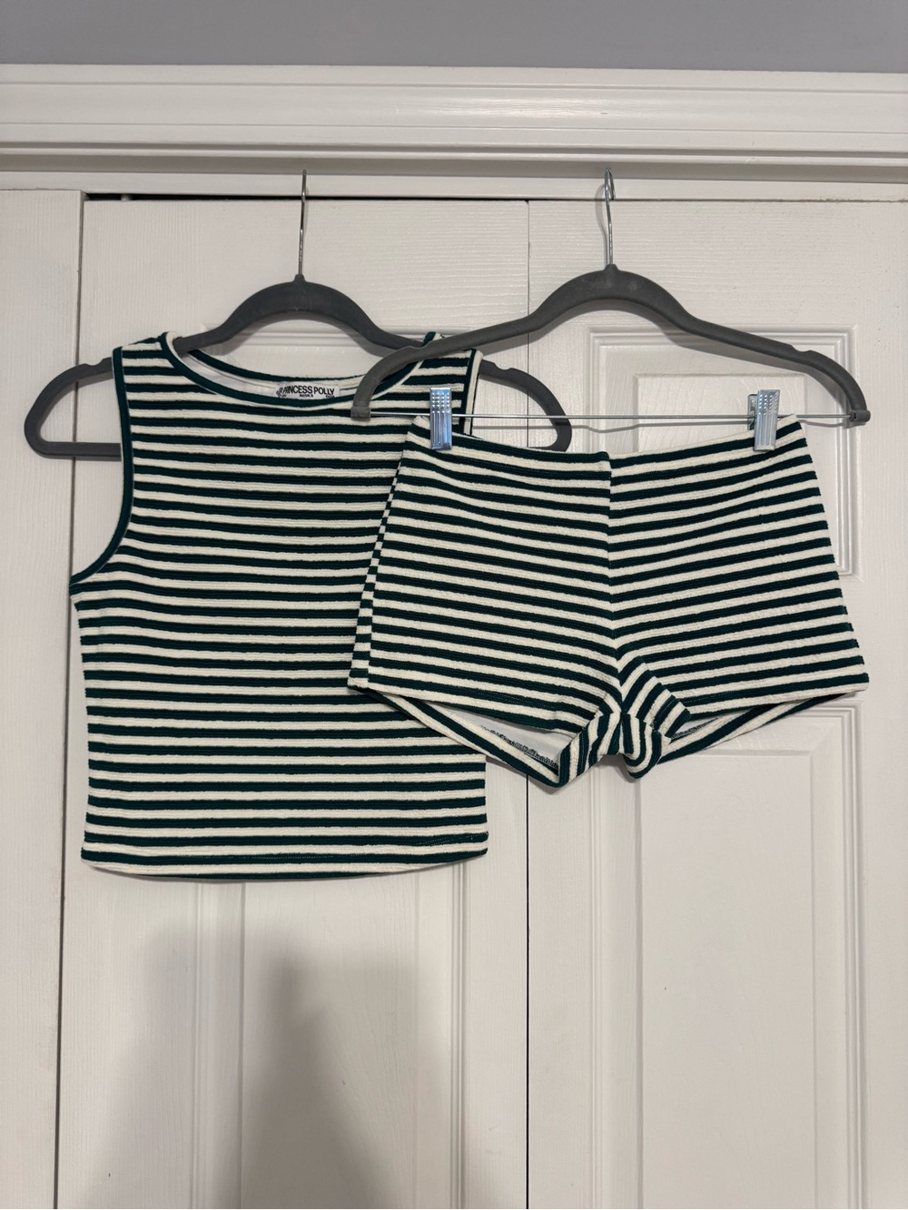 Princess Polly Green & White Striped Shorts Set PETITE